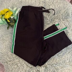 Black With Green Striped Crop Track Pants Small By Boo Hoo Sz 6